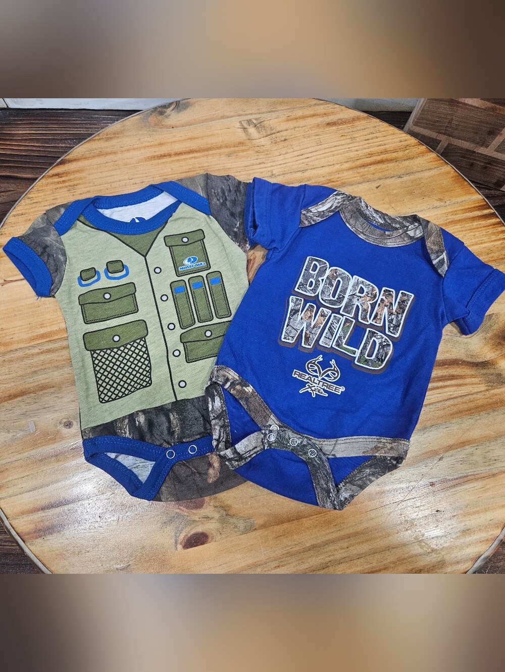 Realtree & Mossy Oak Fishing Born Wild Blue Camo Newborn Onesie Bundle